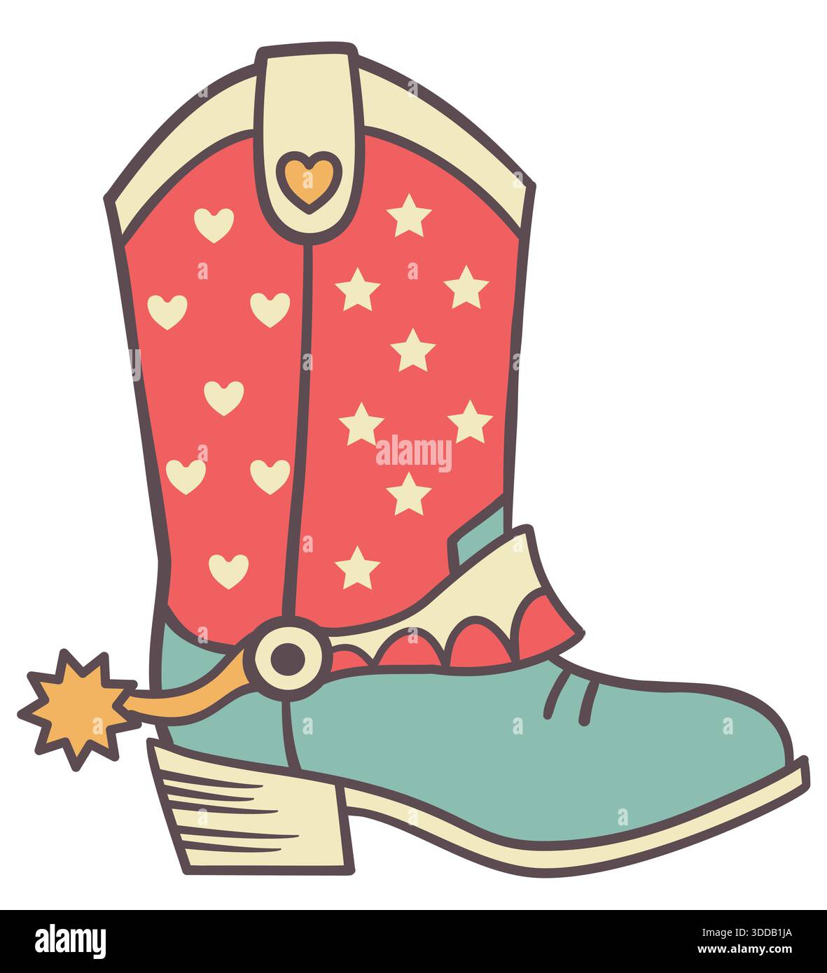 Stivali da cowboy e cappello western. Grafica vettoriale Cowgirl illustrazione disegnata a mano rodeo abiti cowboy isolati su bianco per la stampa o il design Illustrazione Vettoriale