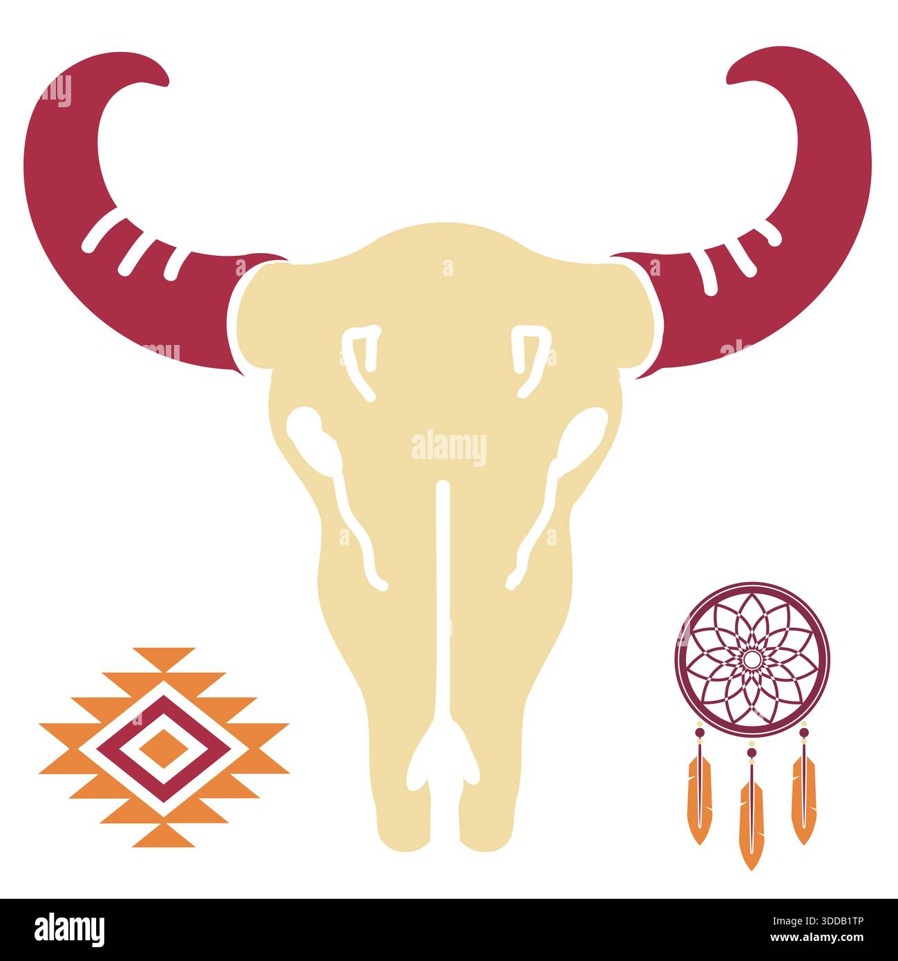 Illustrazione vettoriale del simbolo del cranio occidentale selvatico per la stampa o la progettazione. Logo vettoriale con teschio di toro e testo Howdy per t shirt Illustrazione Vettoriale