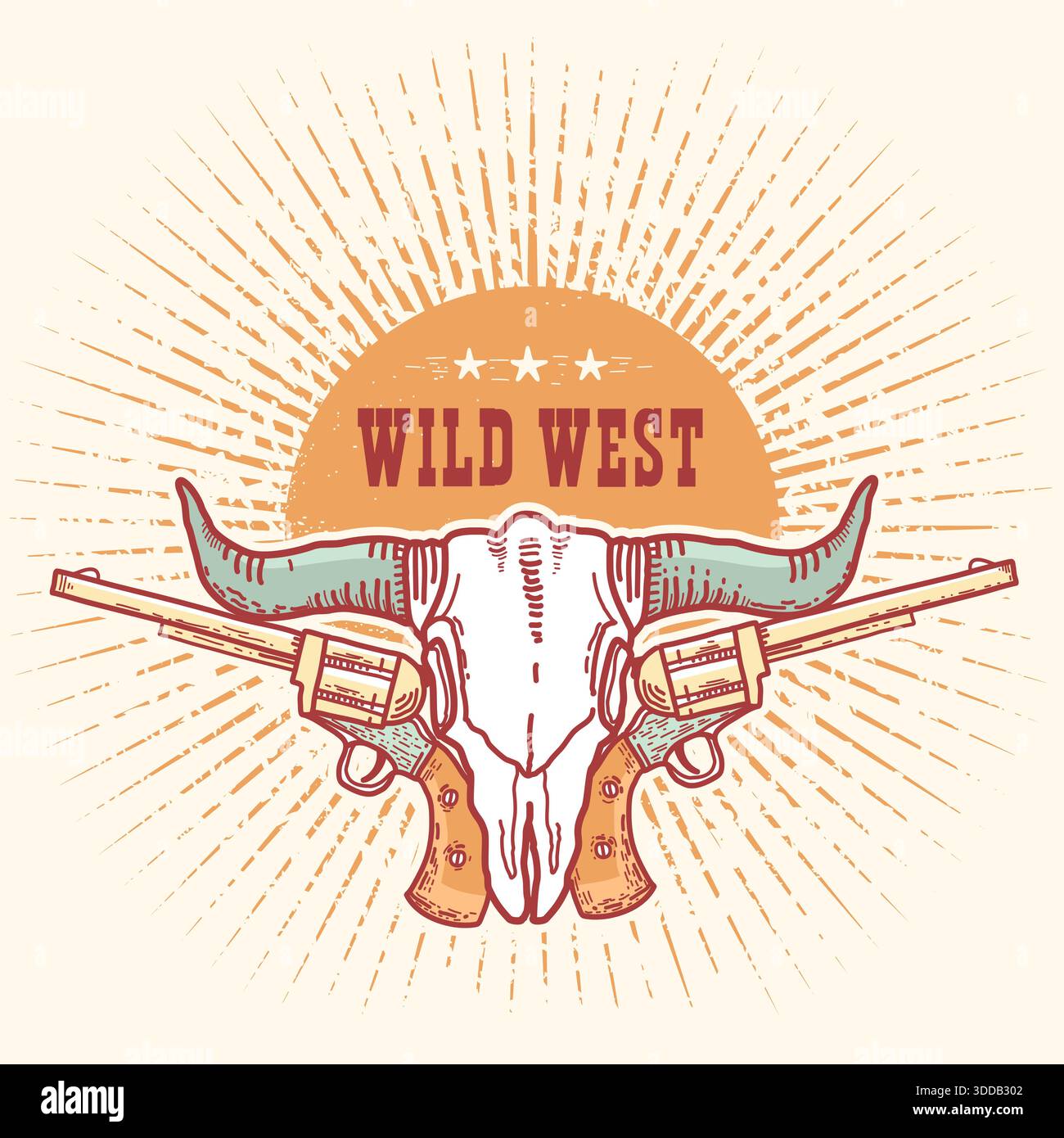 Etichette cowboy e simboli occidentali isolati su sfondo bianco. Simbolo del selvaggio West vettoriale per una festa western da cowboy Illustrazione Vettoriale