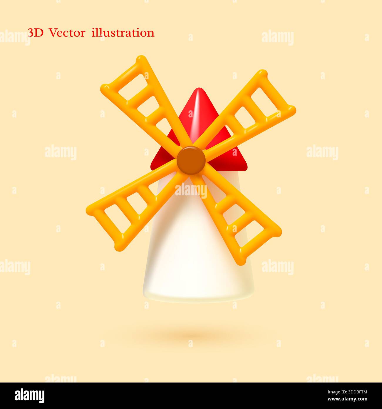Illustrazione vettoriale 3D di un mulino a vento Illustrazione Vettoriale