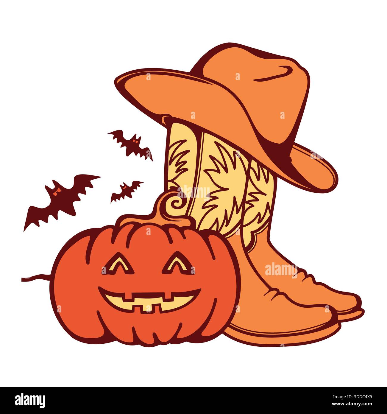 Illustrazione vettoriale di halloween Cowboy con zucca in cappello da cowboy e rodeo fantasma di halloween Illustrazione Vettoriale