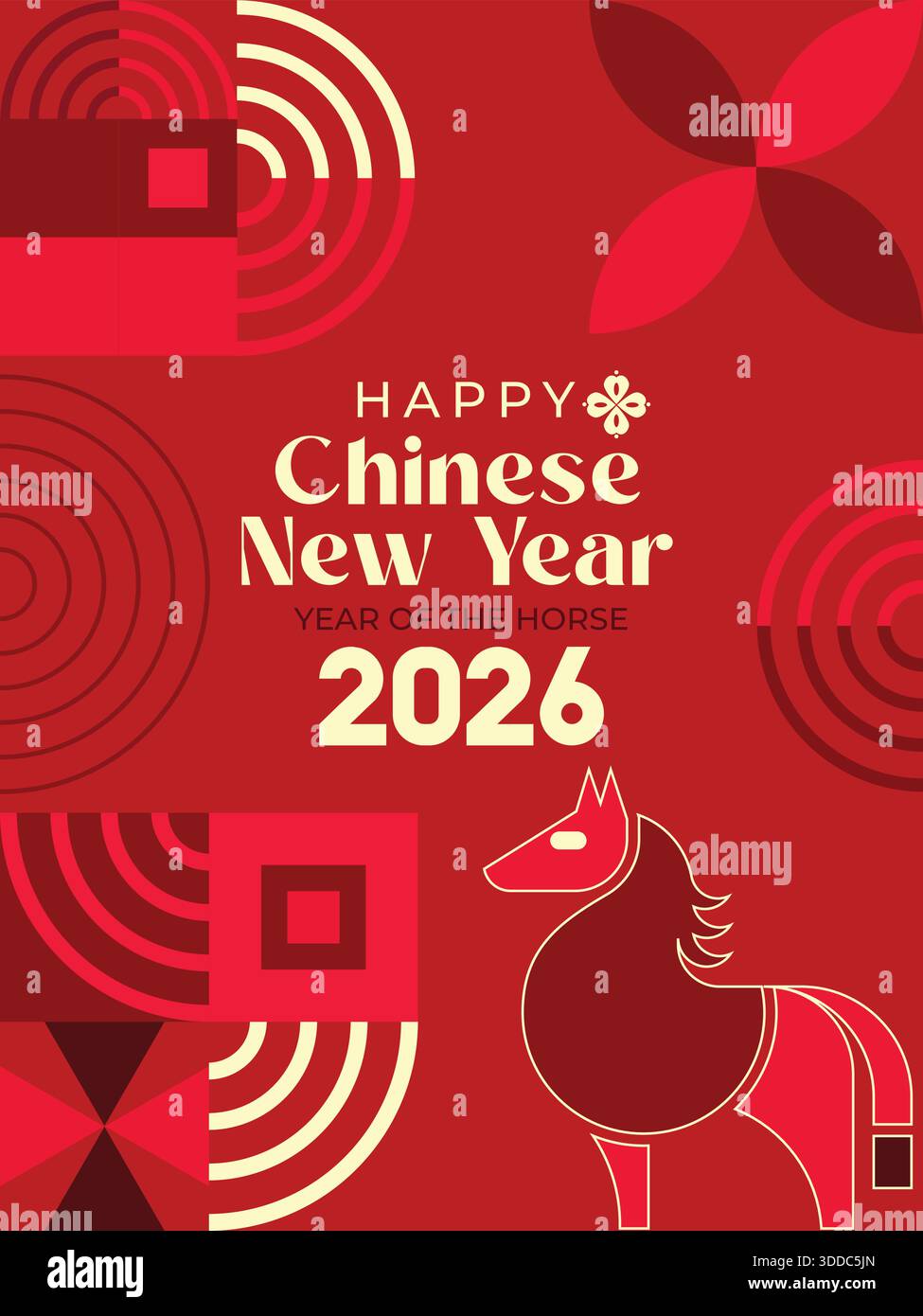 Capodanno cinese del cavallo 2026 illustrazione vettoriale. Traduzione di testo in cinese: "Buon anno". Illustrazione Vettoriale