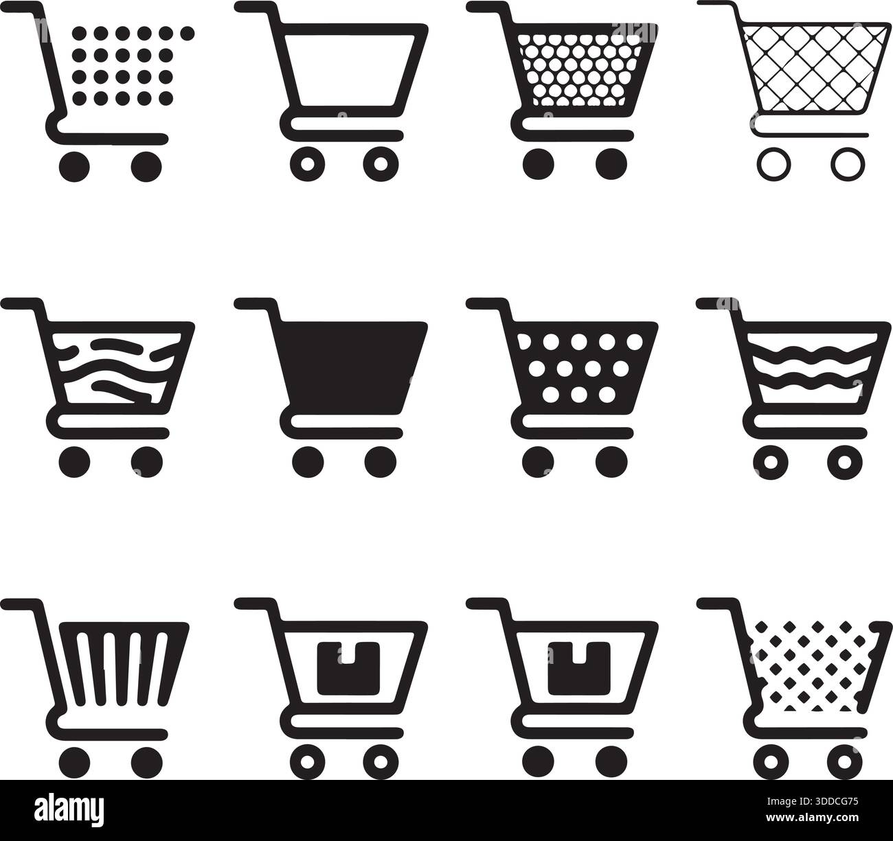 Titolo carrello icona Set silhouette vettoriale per commercio elettronico al dettaglio e commercio online Illustrazione Vettoriale
