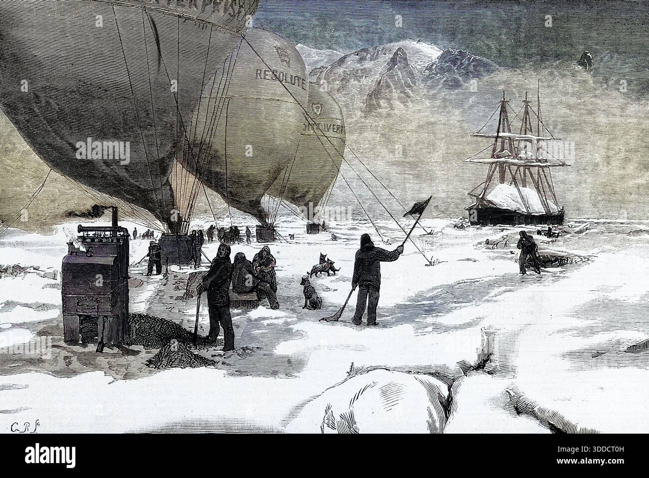 Mongolfiere in Polar Landscape, 1879 Foto Stock