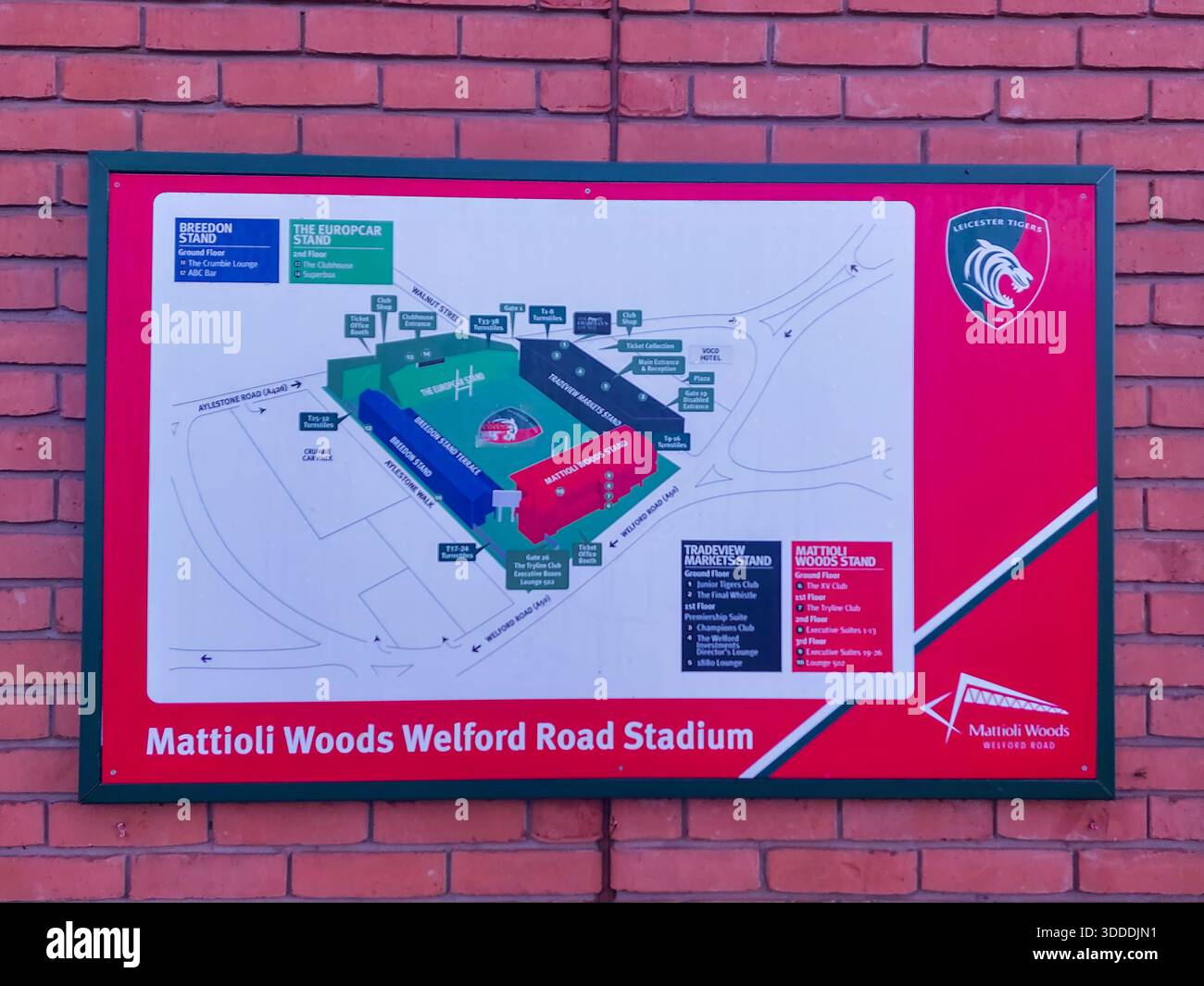 Wellford Road è la sede del club di rugby Leicester Tigers a Leicester, Regno Unito Foto Stock