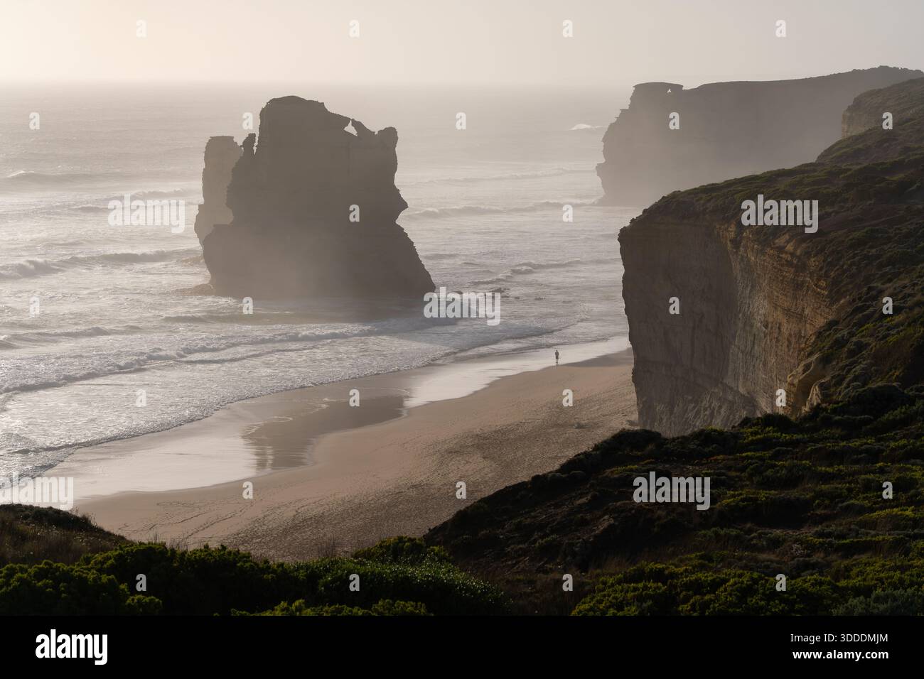 Vista nebbiosa di Gibson Beach Sea Stacks Great Ocean Road Australia Foto Stock