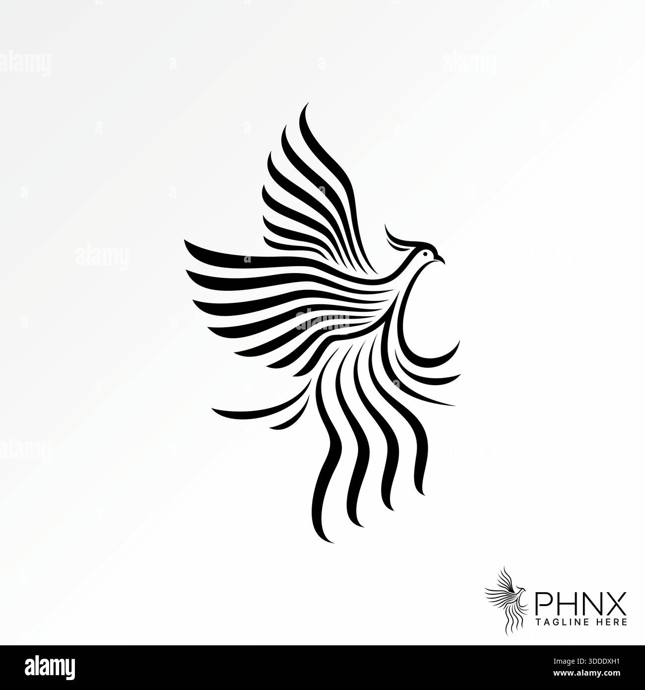 Arte della linea Phoenix che vola immortale falco animale aquila predatore Power Wild logo design design grafica grafica premium vettoriale immagine stock top sell Illustrazione Vettoriale