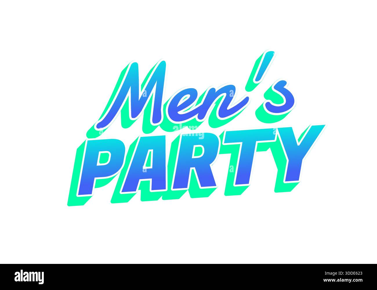 Grafica testuale stilizzata con le parole Mens PARTY dai colori vivaci. Illustrazione Vettoriale