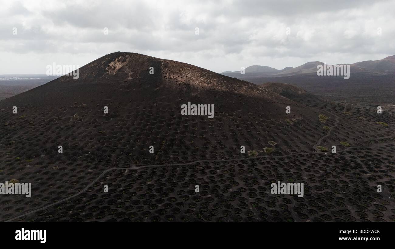Paesaggio vulcanico dei vigneti di la Geria, Lanzarote, Isole Canarie, Spagna Foto Stock