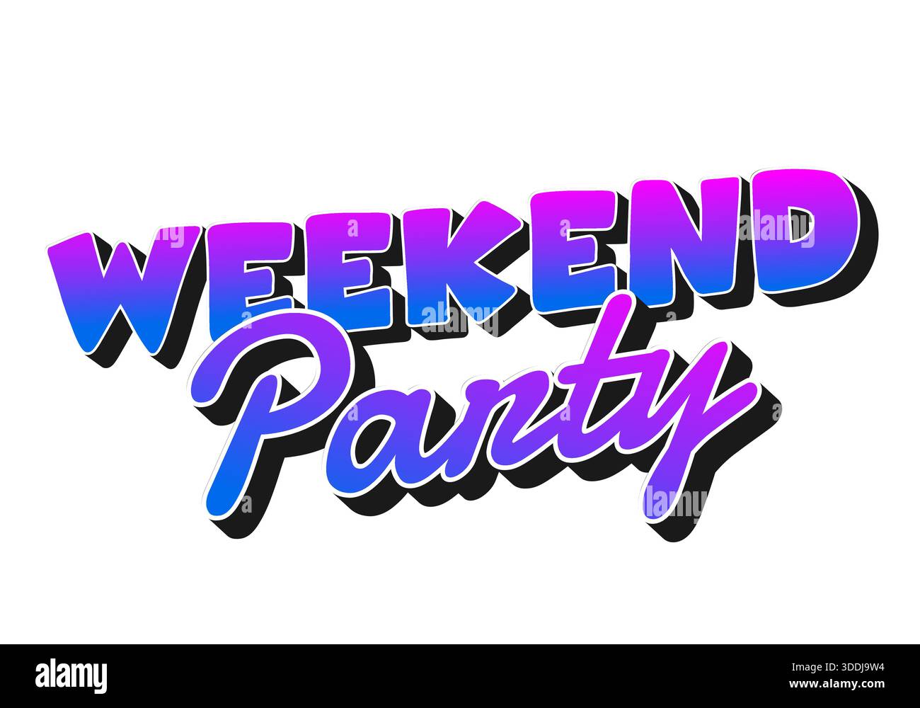 Un vivace design grafico con le parole Weekend Party in un carattere audace e colorato con effetto sfumato. Illustrazione Vettoriale