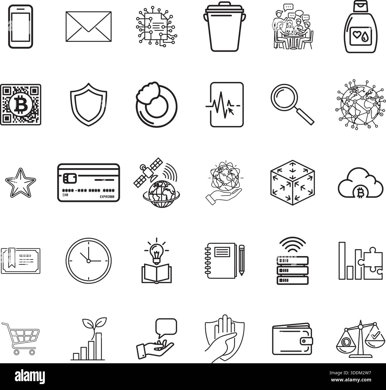 Raccolta di icone moderne per aziende e tecnologie per uso commerciale Illustrazione Vettoriale