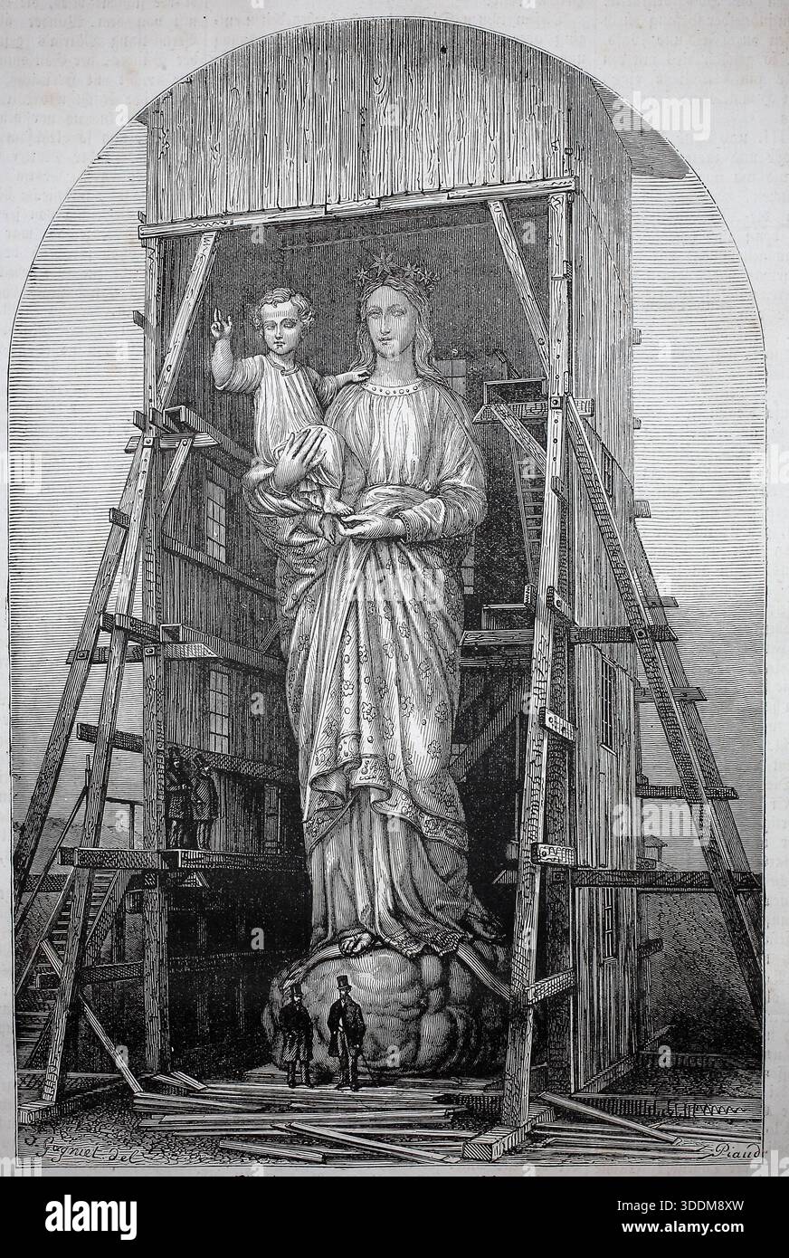 Baustelle für die monumentale Statua Notre-Dame de France auf dem Rocher Corneille a le Puy-en-Velay, Frankreich. SIE wurde aus dem Metall von Kanone Foto Stock