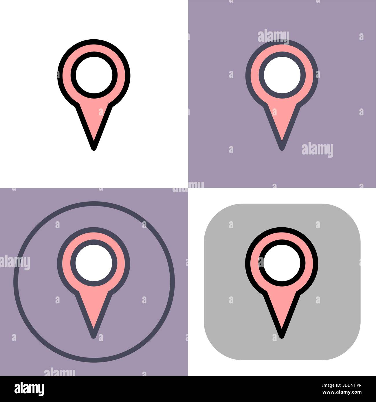 Questa versatile icona a forma di spillo è perfetta per le mappe, le app di navigazione e i sistemi GPS. Il suo design pulito e le sue molteplici varianti lo rendono ideale per le varie applicazioni Illustrazione Vettoriale