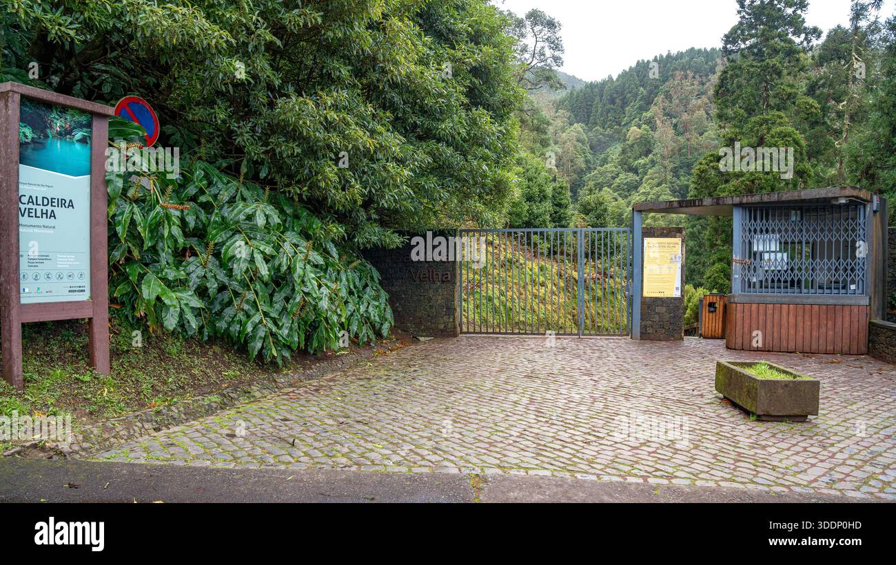 CALDEIRA Velha, punto di accesso sull'isola di São Miguel, Azzorre, Portogallo. Foto Stock