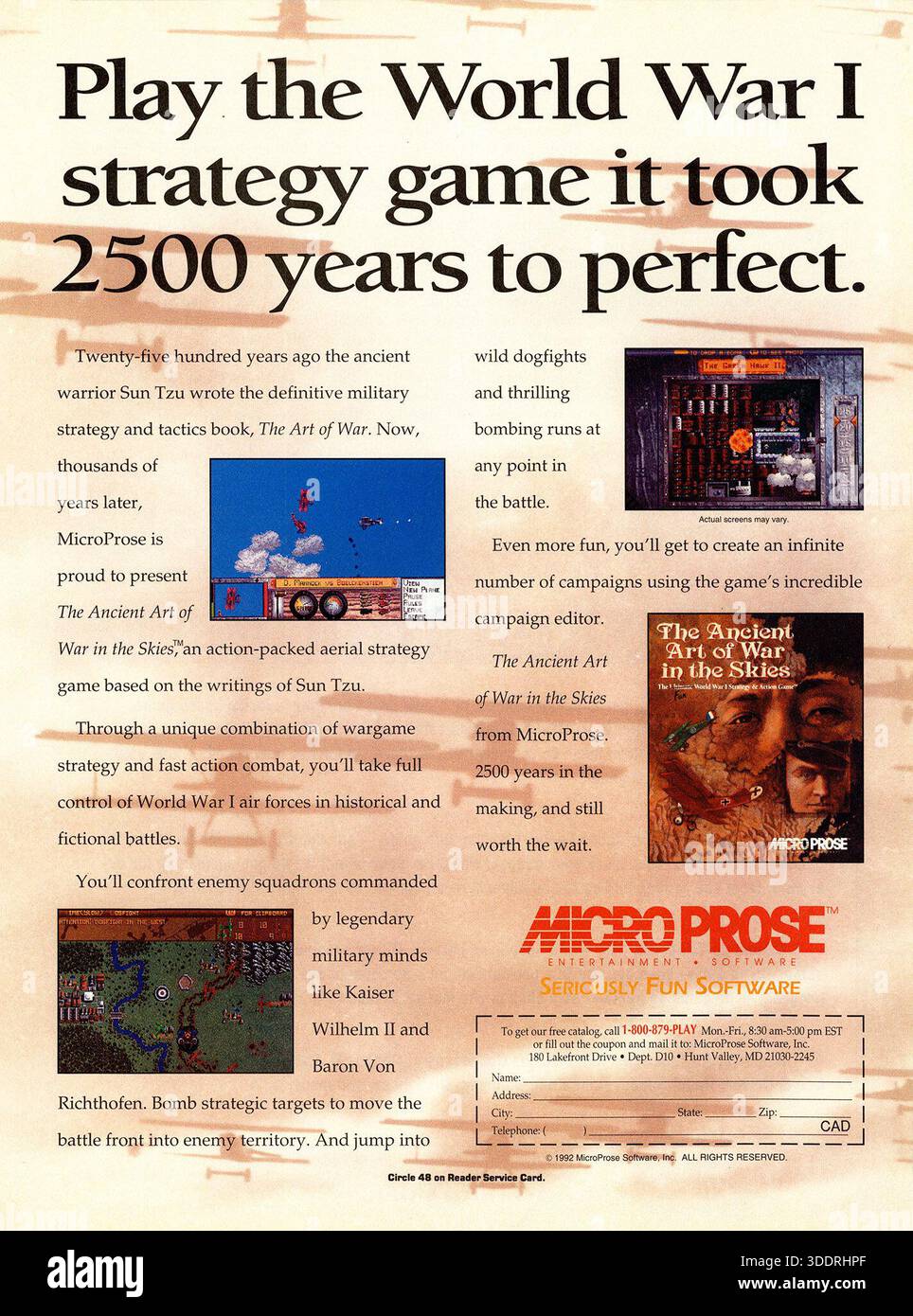 1992 annuncio per videogiochi The Ancient Art of War in the Skies Foto Stock