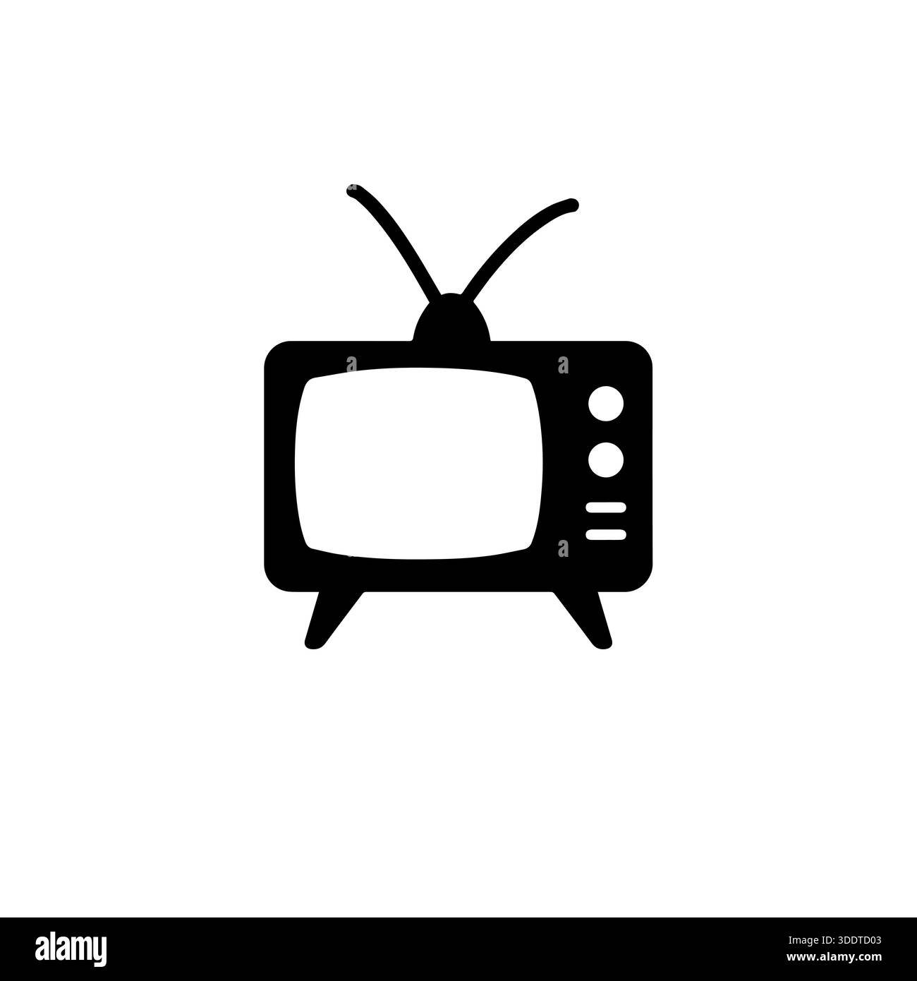 Televisione classica d'epoca con design dell'antenna, televisione d'epoca con schermo arrotondato e storia della trasmissione Illustrazione Vettoriale