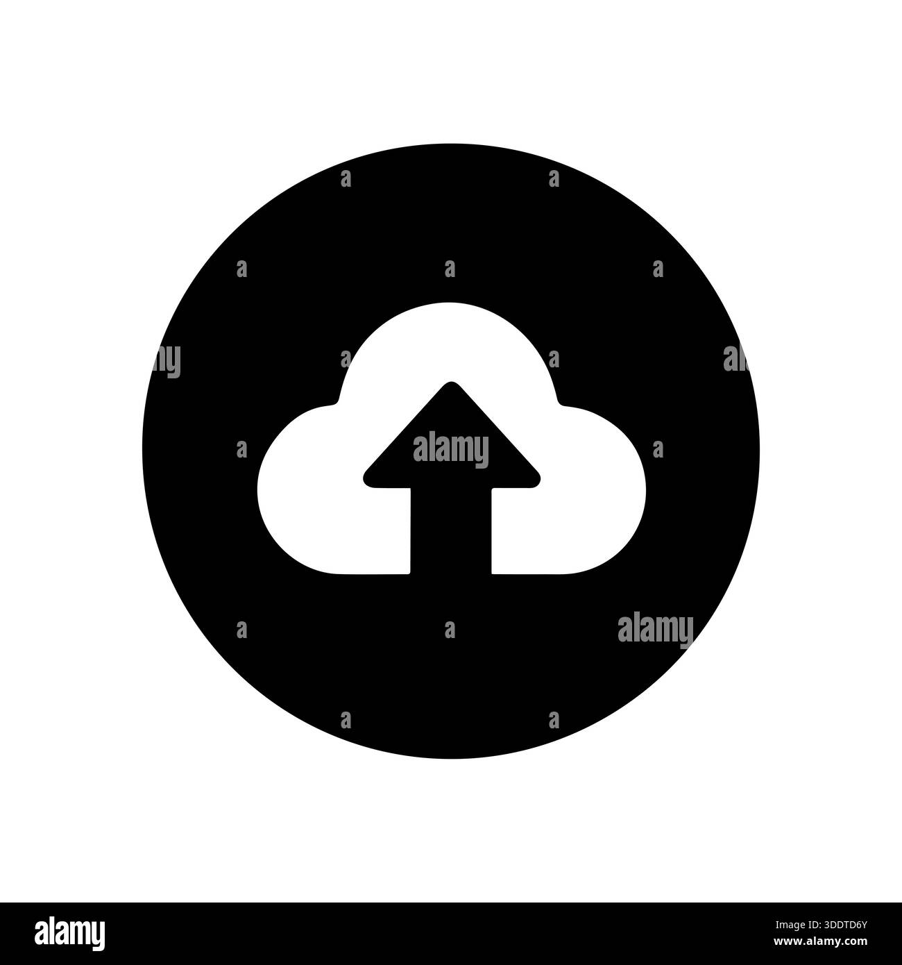 Icona Solid Cloud Upload in Circle, Heavy silhouette segnala servizi di backup e hosting affidabili, grafica audace Illustrazione Vettoriale