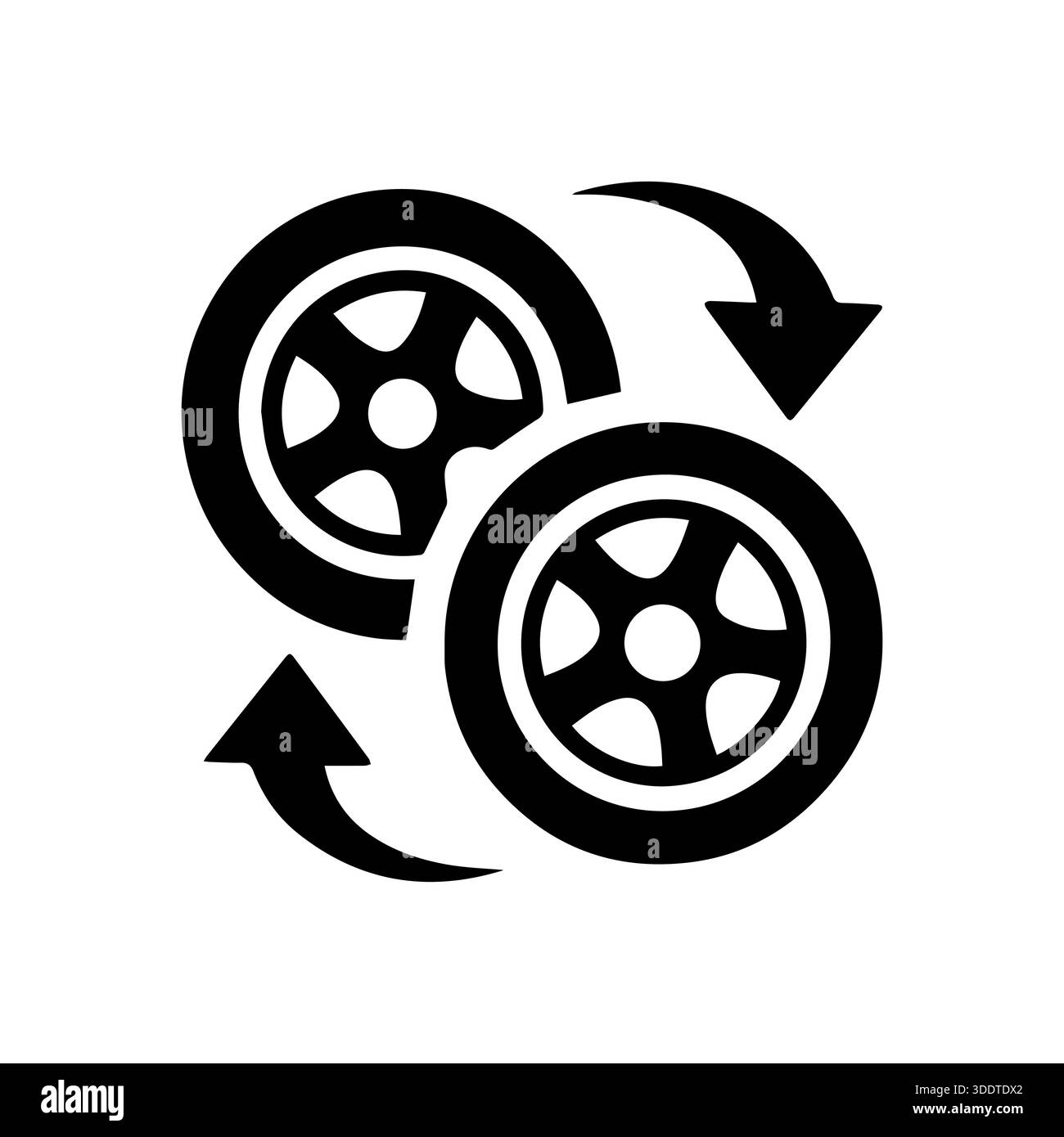 Illustrazione vettoriale che rappresenta la rotazione delle ruote e la sostituzione degli pneumatici per i servizi automobilistici Illustrazione Vettoriale
