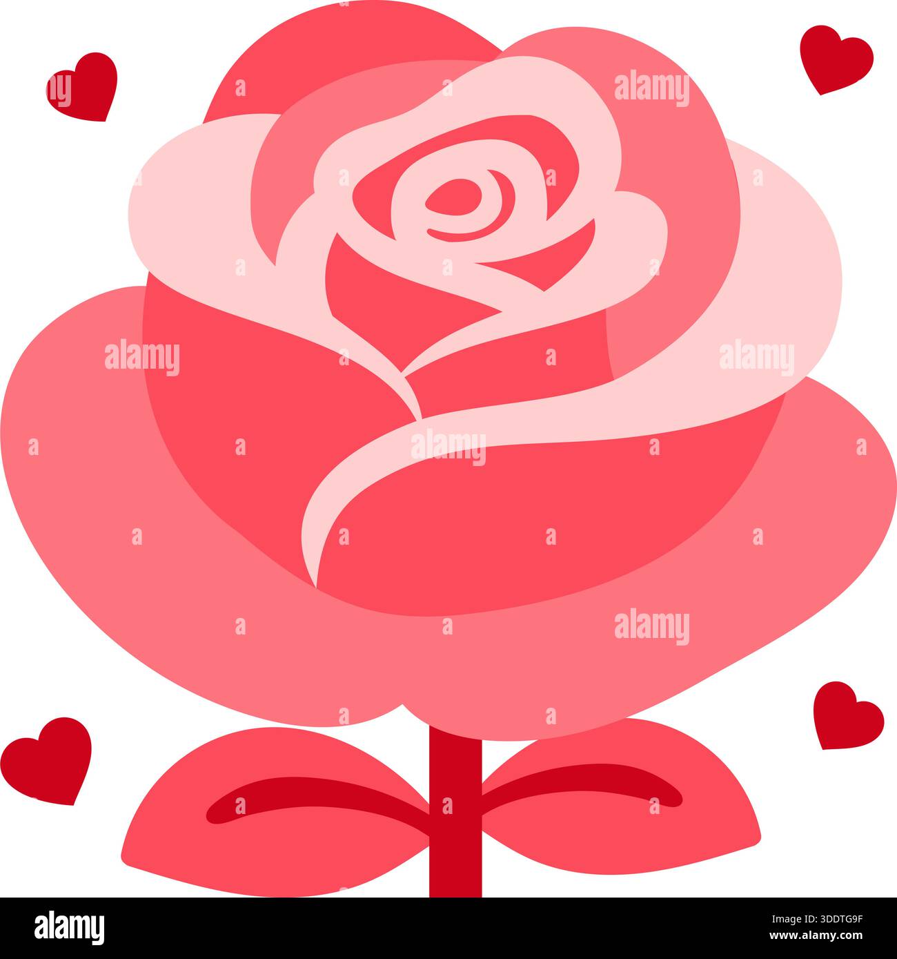 Illustrazione di rosa con cuori, allegro stile vettoriale piatto, Illustrazione Vettoriale