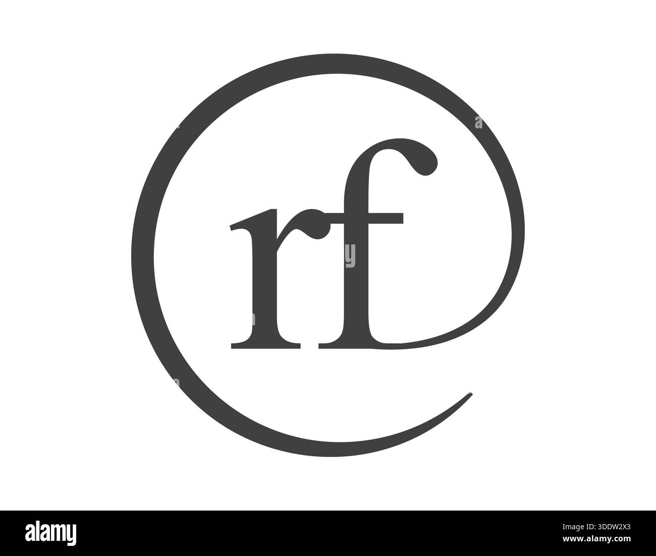 Logo RF a partire da due lettere con stile del segno e-mail a forma di cerchio. Logotipo rotondo R e F della società commerciale per l'identità del marchio. Illustrazione Vettoriale