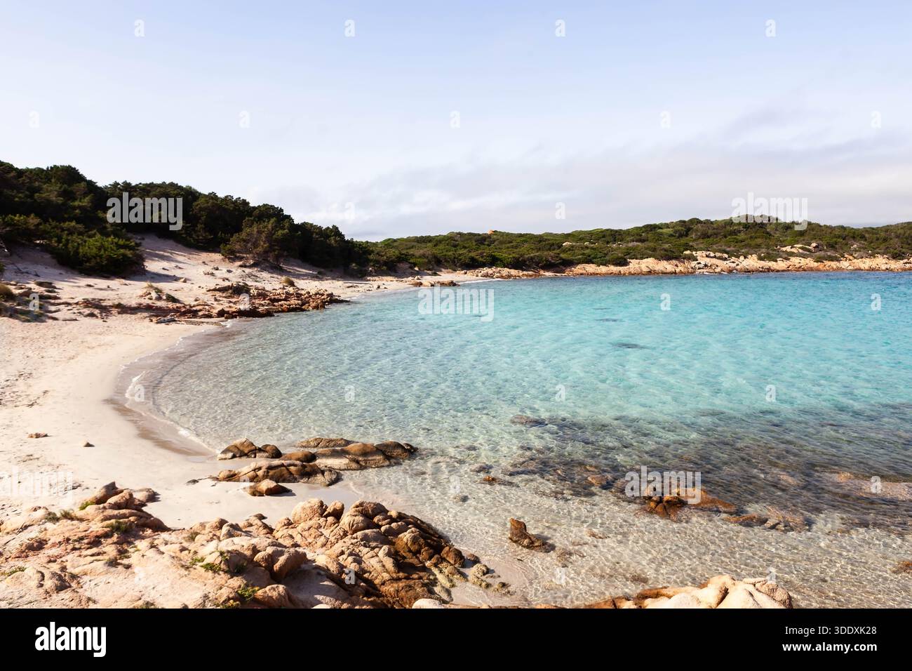 Isola di Caprera, Italia. Il blu del Mediterraneo turchese tocca la costa dell'isola di Caprera nell'arcipelago della Maddalena, vicino alla Sardegna. Cala Andreani. Fantastico Foto Stock