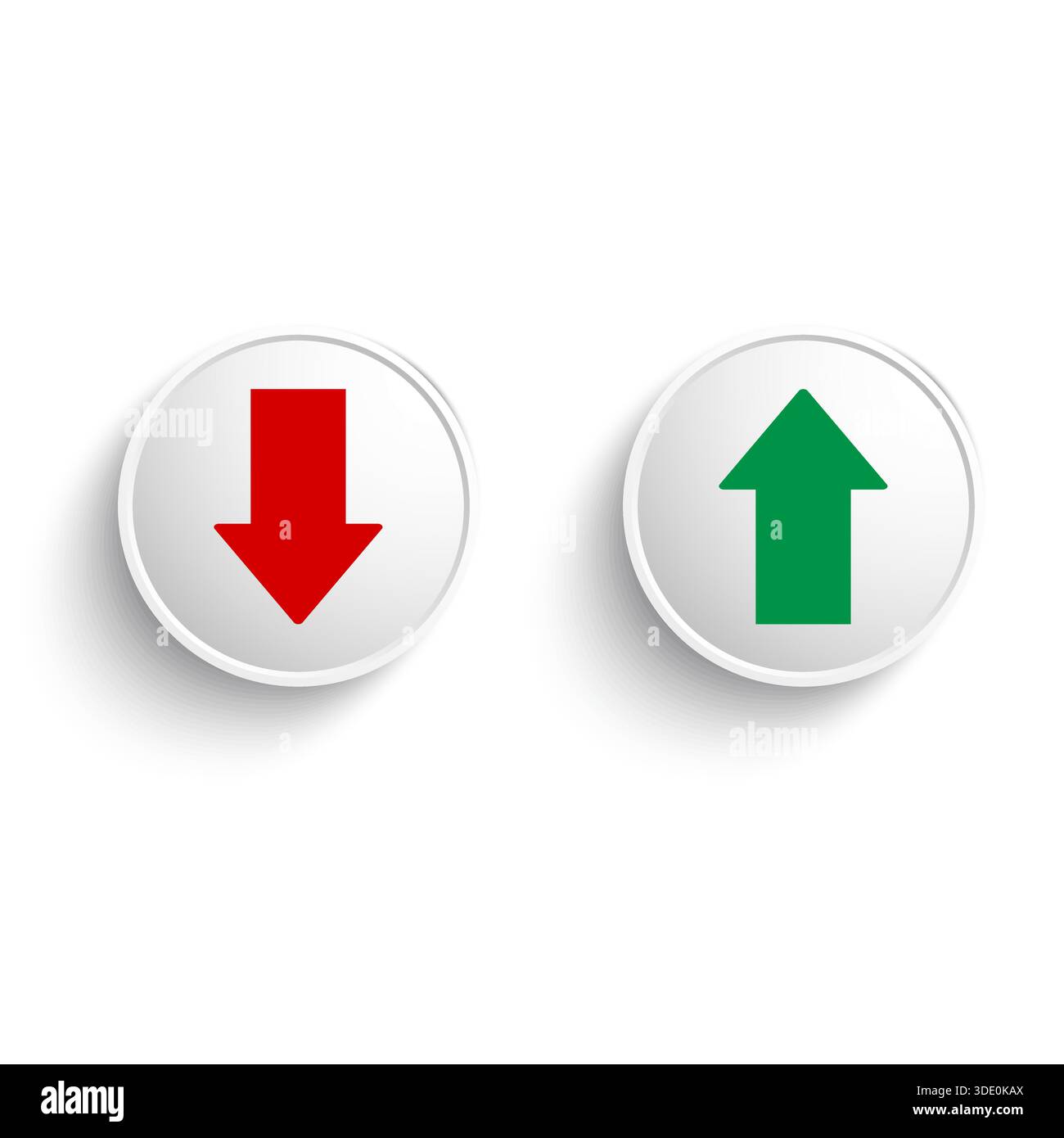 figura: freccia verde e rossa su e giù nel pulsante con ombra Illustrazione Vettoriale