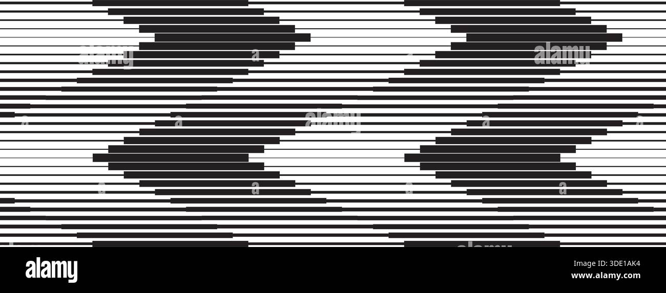 Strisce nere orizzontali di diverso spessore. Sfondo linee parallele. Ripetizione con effetto frecce dinamiche. Stampa geometrica astratta con Illustrazione Vettoriale