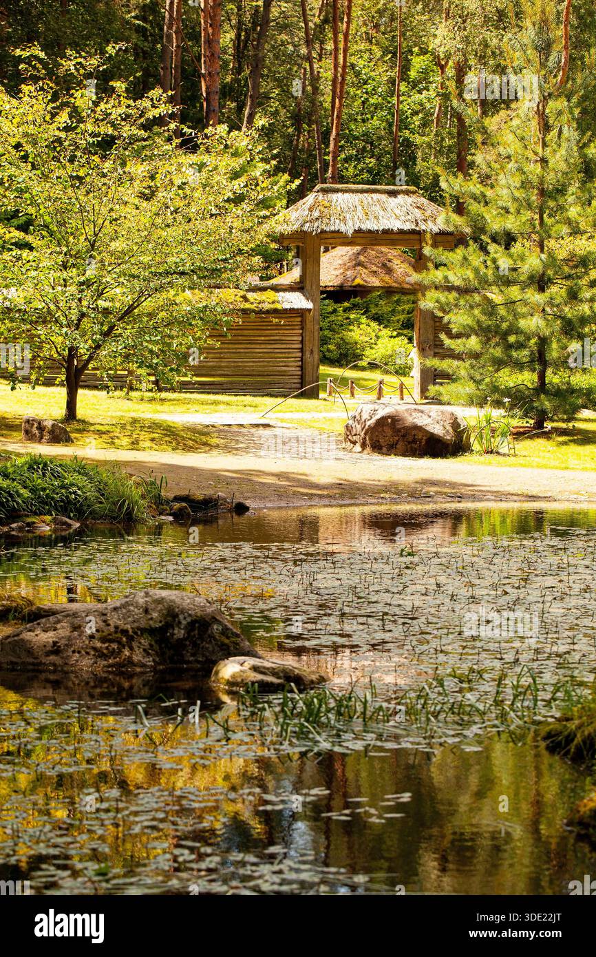 Giardino Giapponese presso il Giardino Botanico dell'Università di Vilnius, progettato da principi del periodo Edo. Tranquillo paesaggio zen. Foto Stock