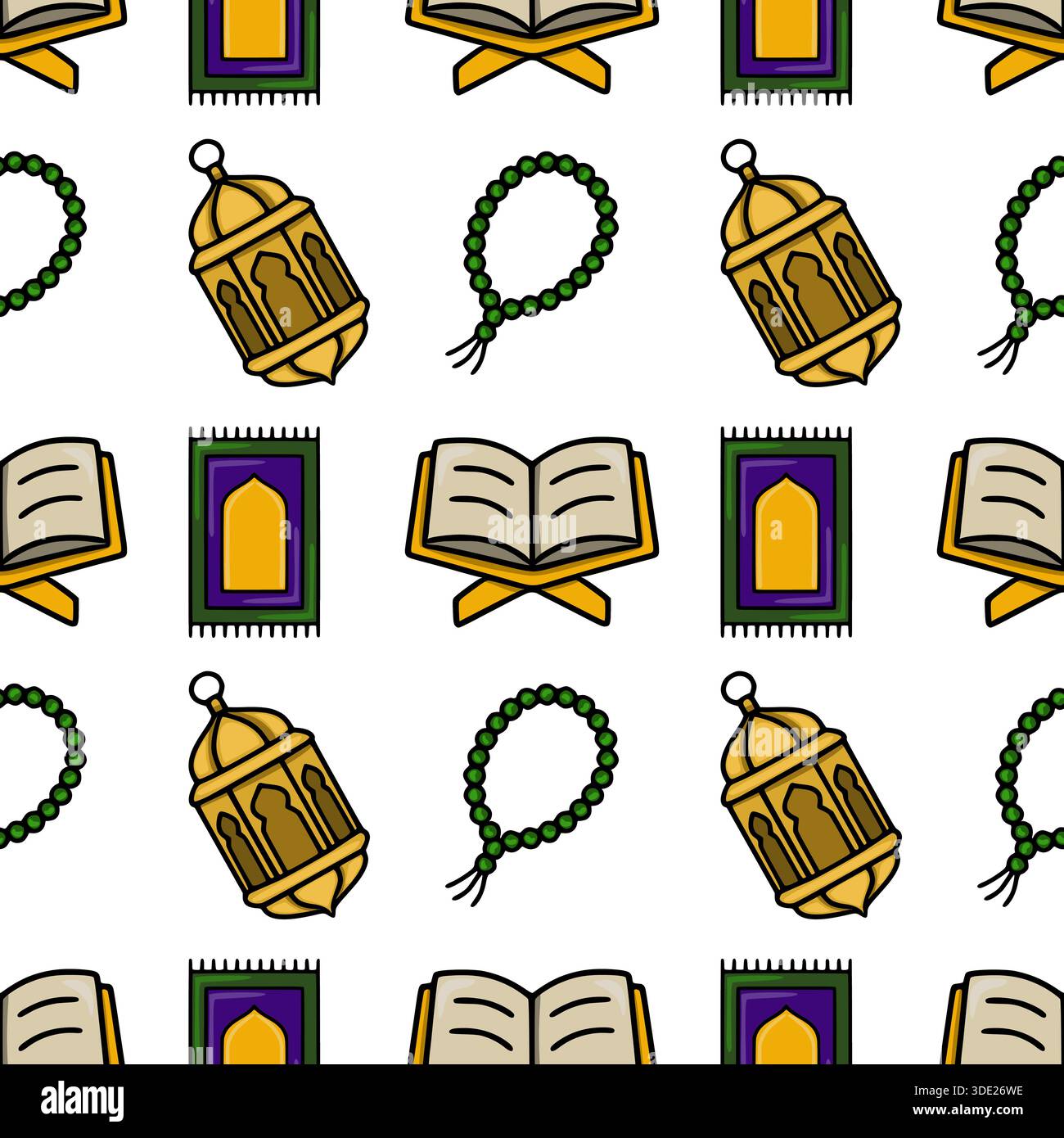 Tappeto di preghiera islamico, Corano e illustrazione vettoriale con modello lanterna Illustrazione Vettoriale