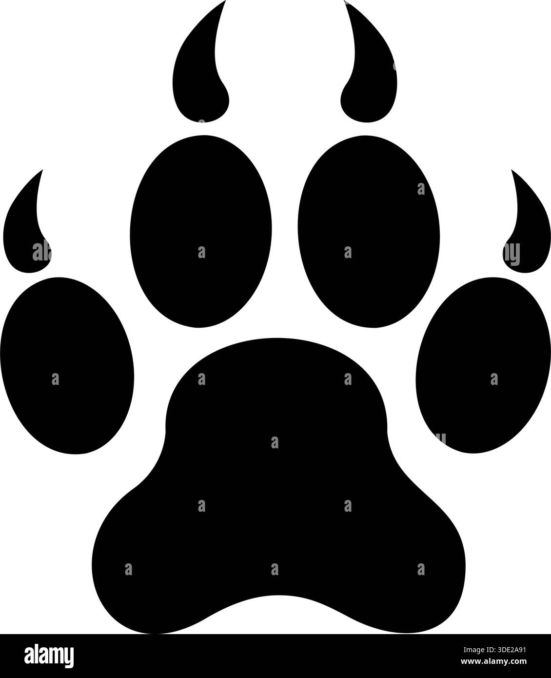 Pawprint con artigli di gatto o doro, leone o pantera isolati su sfondo bianco. Presenza di animali selvatici bagnati o fangosi sulla neve o sul terreno. Sagoma a gradini mammiferi. Illustrazione grafica vettoriale. Illustrazione Vettoriale