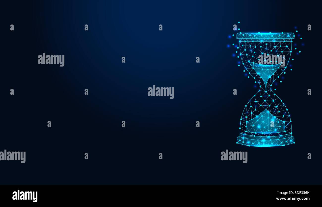 Clessidra a reticolo in polietilene basso su sfondo blu scuro. Illustrazione Vettoriale
