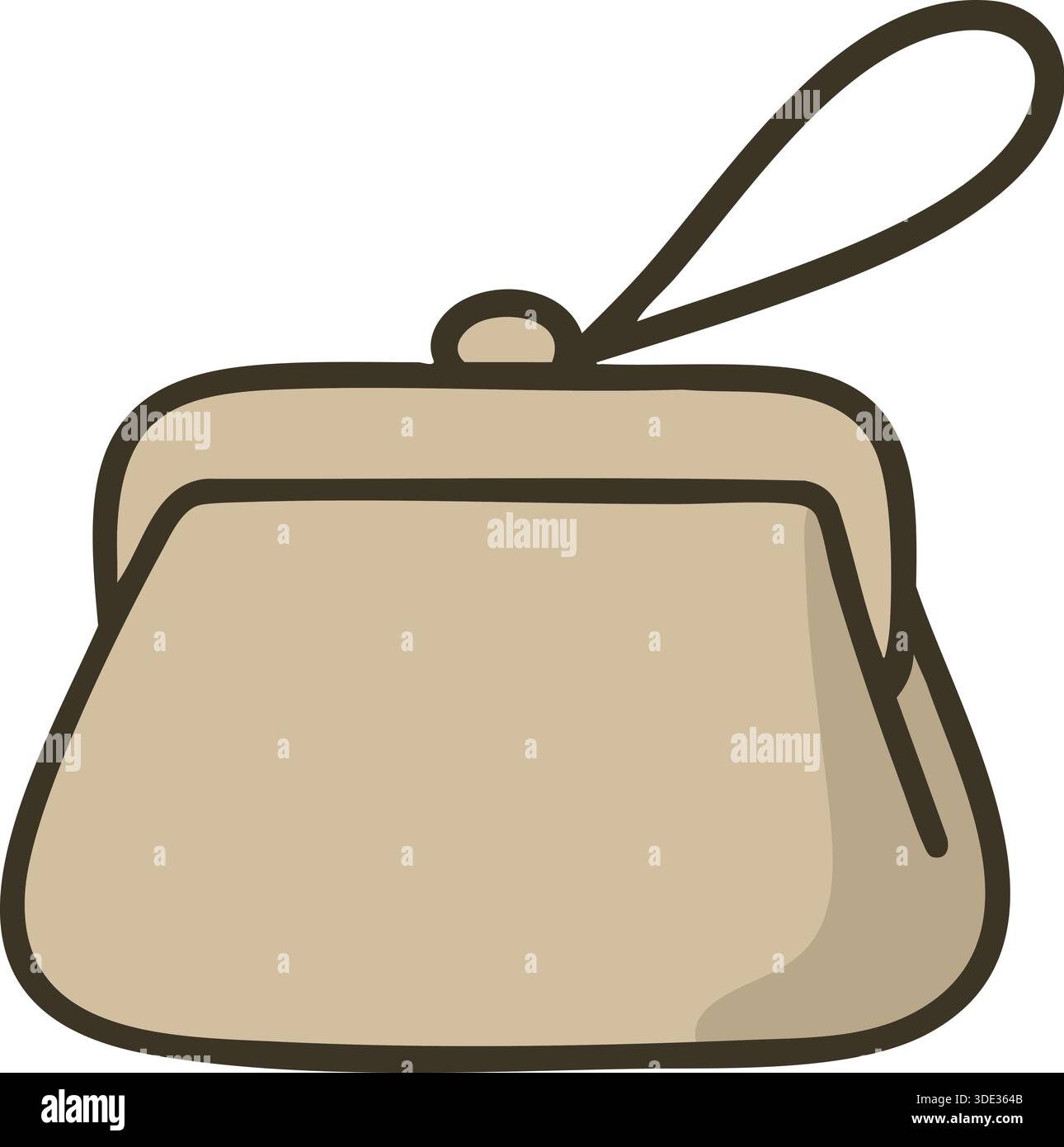 Portamonete beige con corpo arrotondato e cinturino corto raffigurato come un morbido accessorio vettoriale. Illustrazione Vettoriale