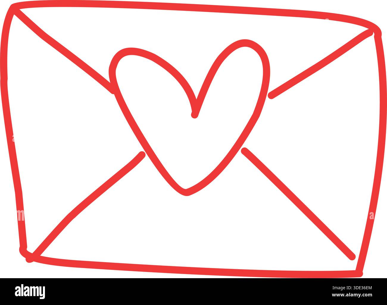 Busta rossa disegnata a mano con l'illustrazione del simbolo del cuore Illustrazione Vettoriale