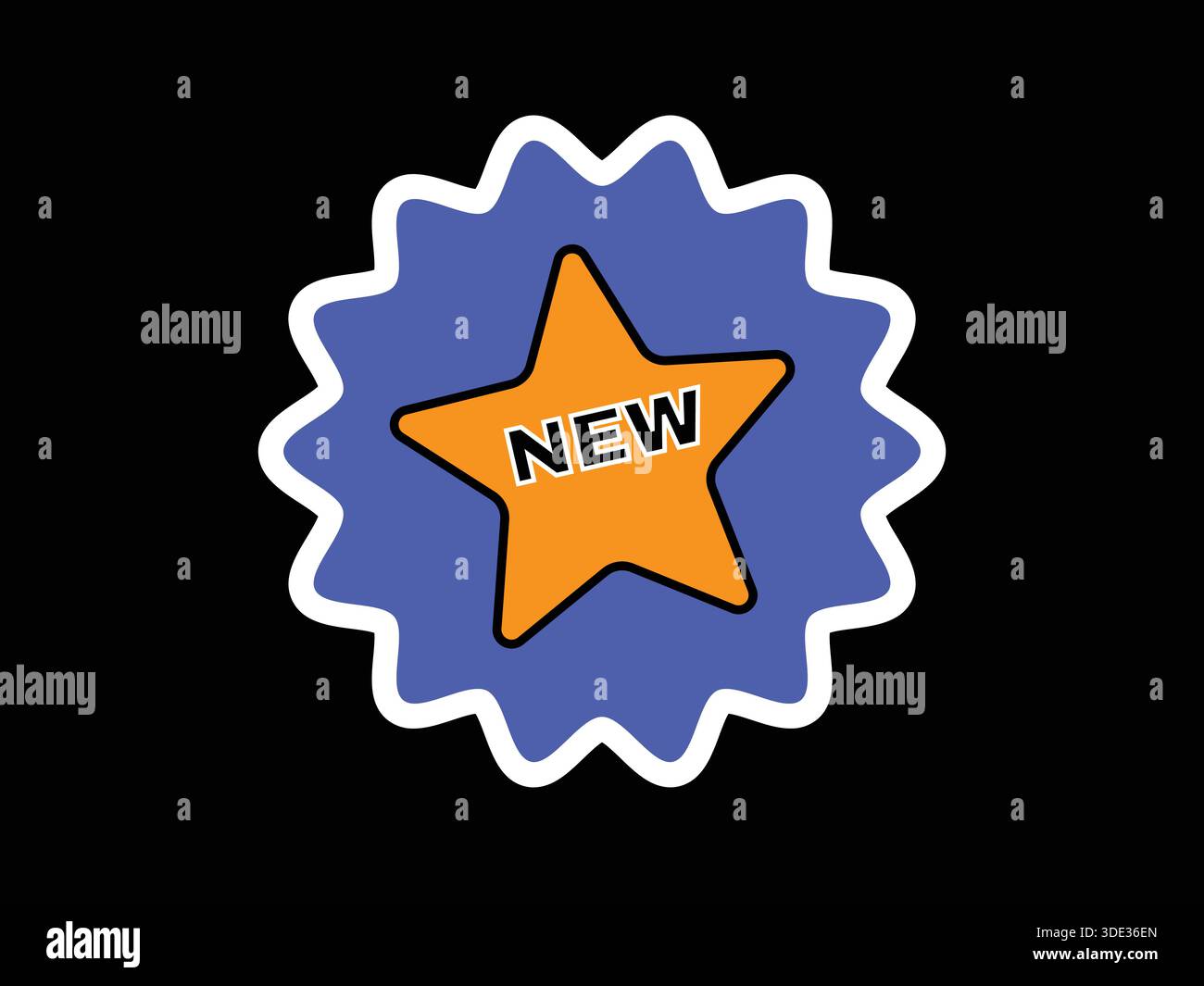 Nuova etichetta di prodotto brillante con icona a stella e bordo smerlato Illustrazione Vettoriale