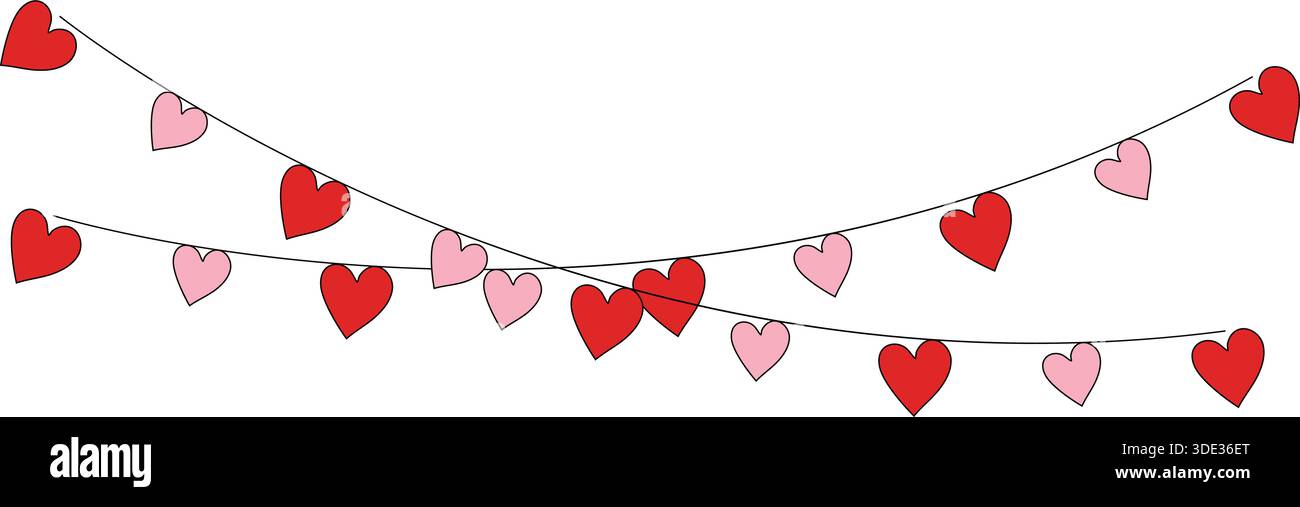 Garlands di Bunting Heart incrociate per decorazioni nuziali Illustrazione Vettoriale