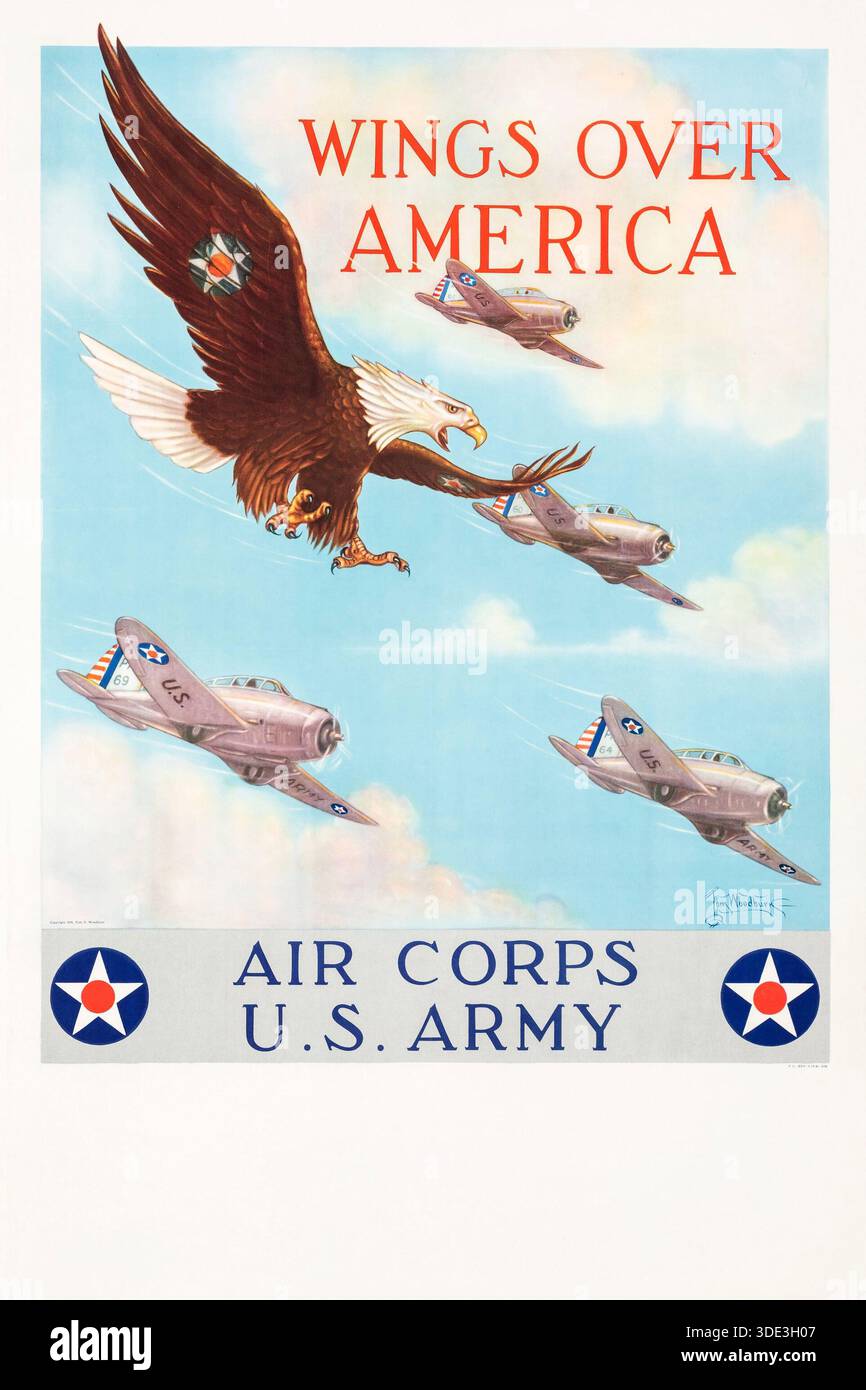 U.S. Army Air Corps (U.S. Government Printing Office, 1939). Poster per il reclutamento - "Wings Over America", Tom B. Woodburn ArtWork Foto Stock