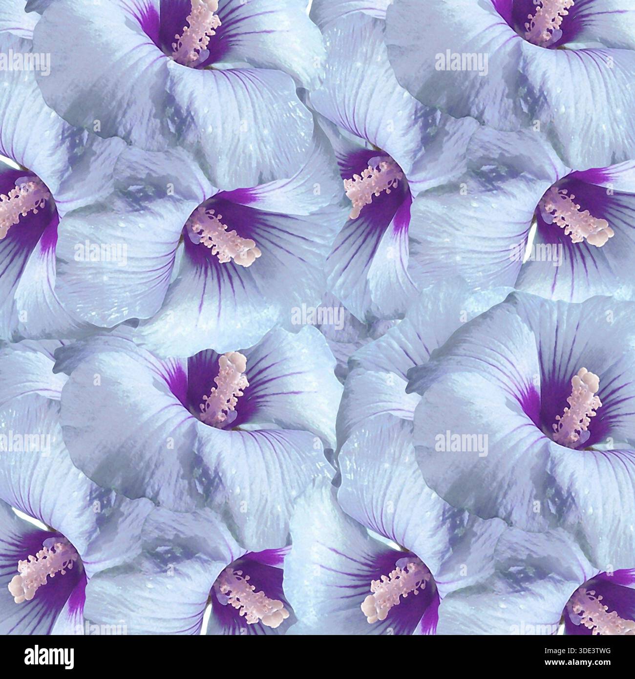 Collage fotografico digitale e grafica con pattern di manipolazione con motivi floreali in tonalità fredde Foto Stock