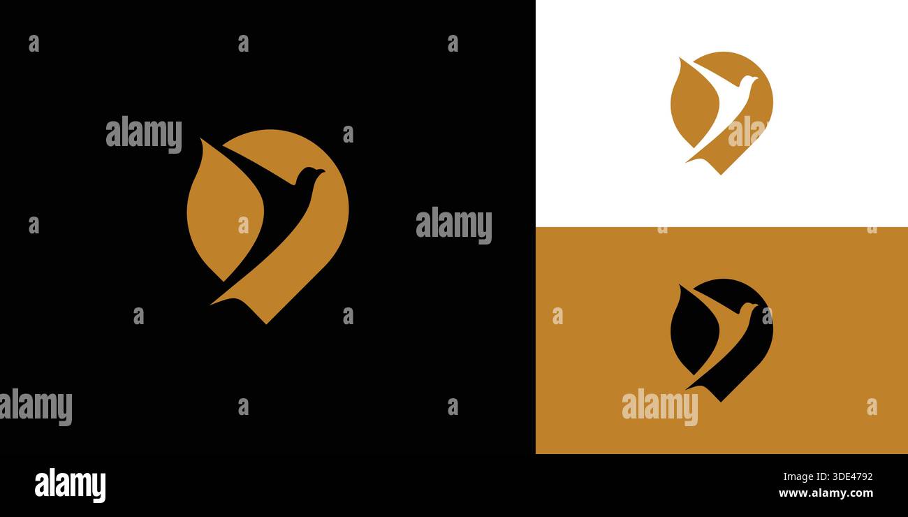 Design moderno ed esclusivo con logo di spilla e uccello Illustrazione Vettoriale