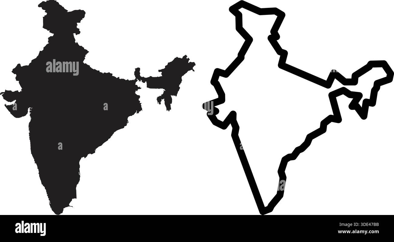 Mappa dell'India in grigio scuro su sfondo nero Illustrazione Vettoriale