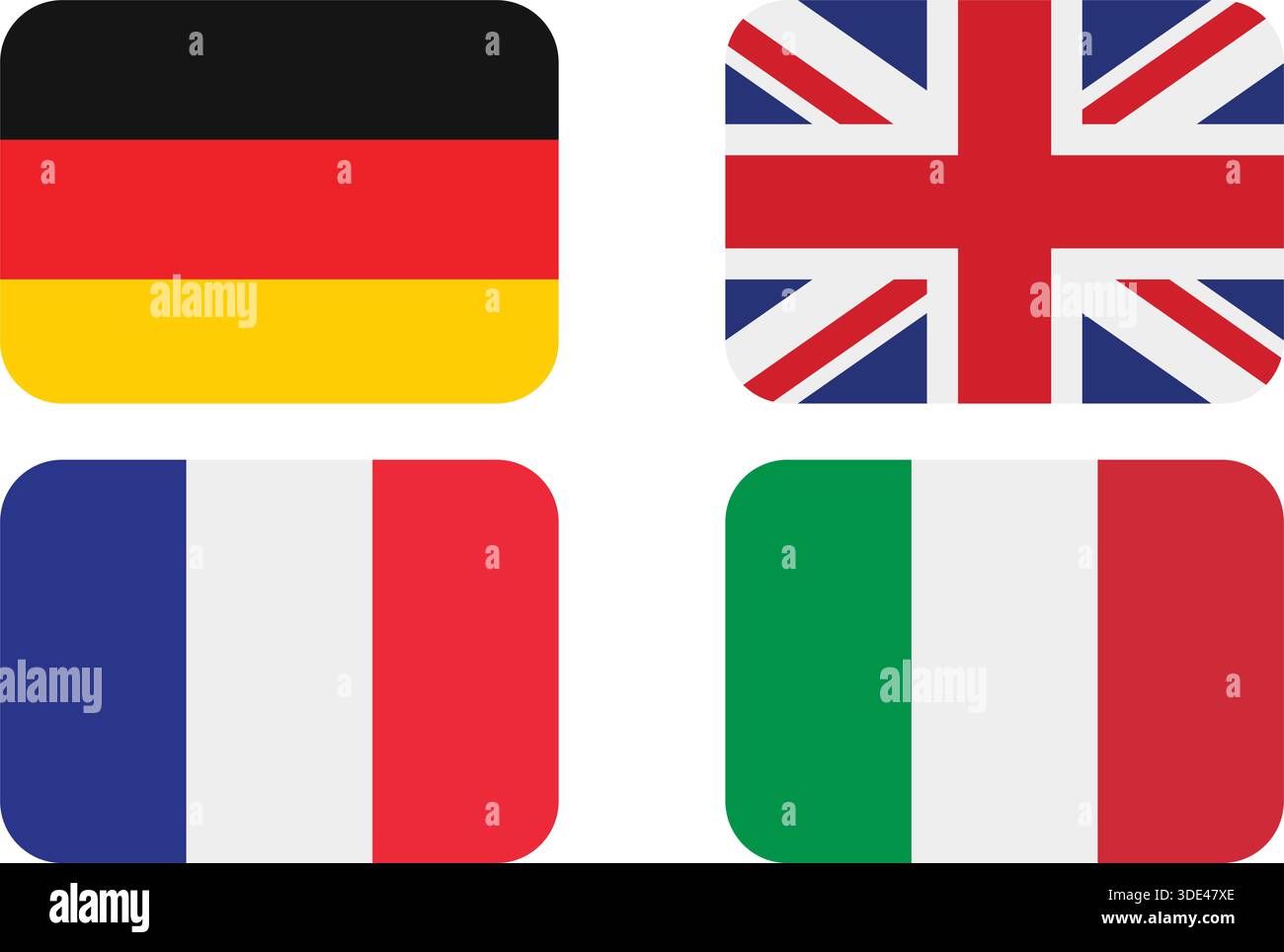 Bandiere di Germania, Regno Unito, Francia e Italia su sfondo nero Illustrazione Vettoriale