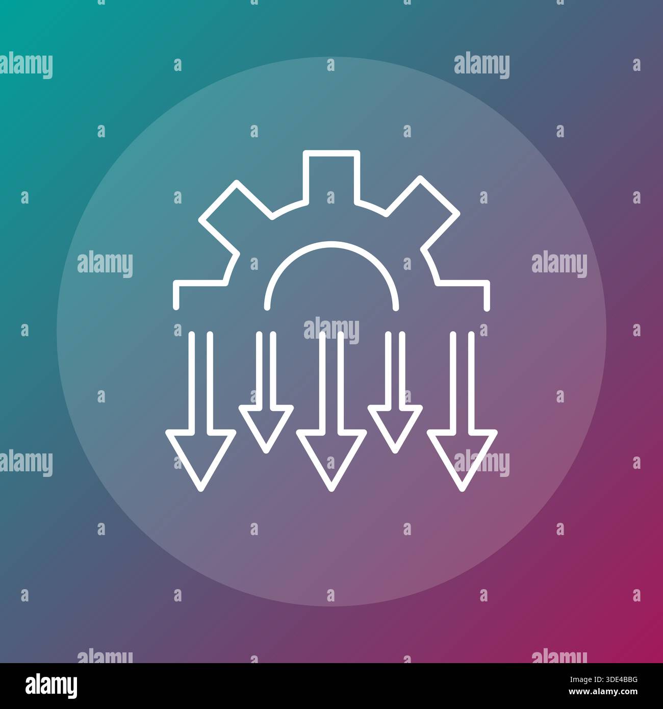 Sofisticata procedura ingegneristica. Installazione meccanica Vector. Quattro frecce direzionali. Sfondo con sfumatura vibrante. EPS 10. Illustrazione Vettoriale
