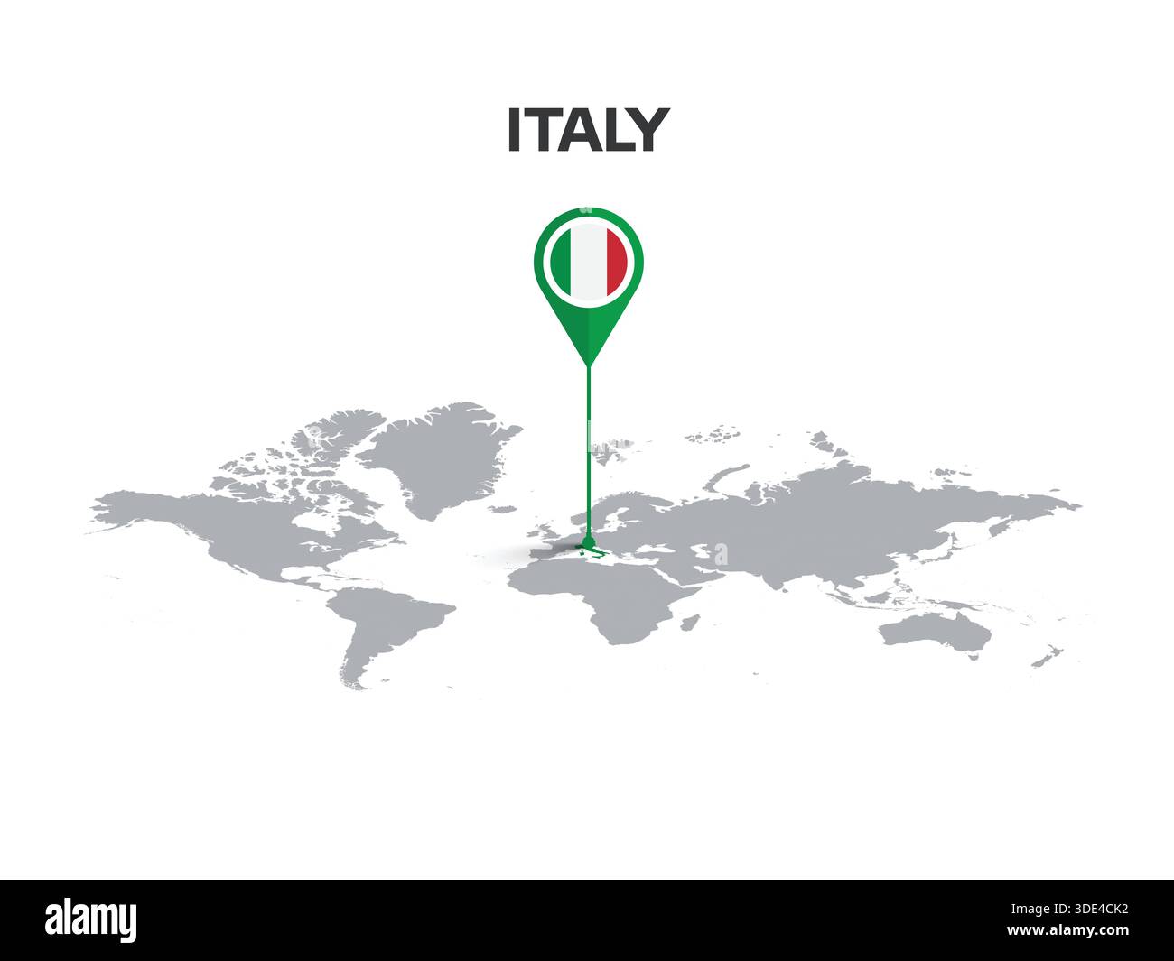 Spilla della posizione IN ITALIA sulla mappa del mondo con bandiera nel corpo di pin Illustrazione Vettoriale