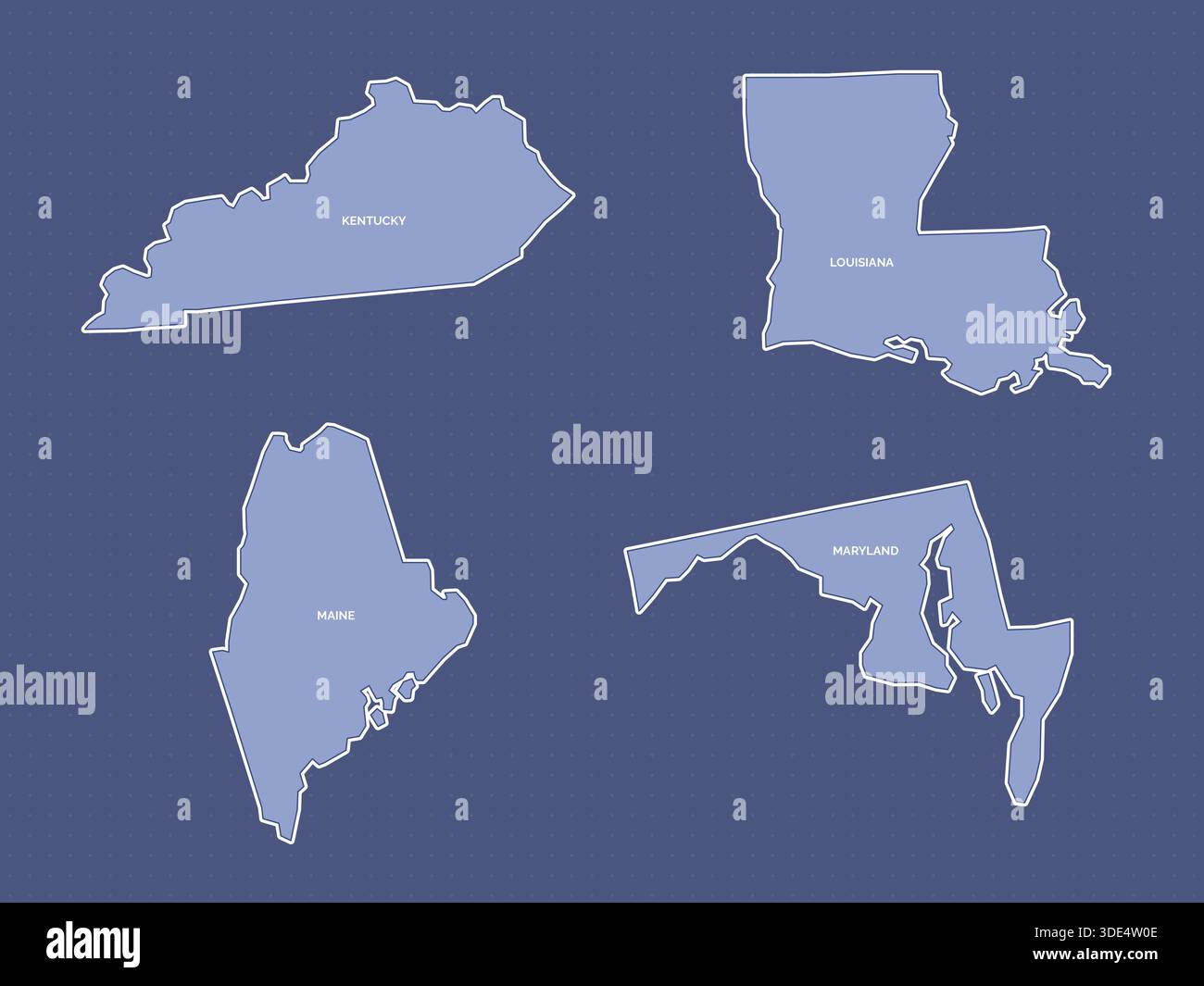 Cartine di Kentucky, Louisiana, Maine e Maryland Illustrazione Vettoriale