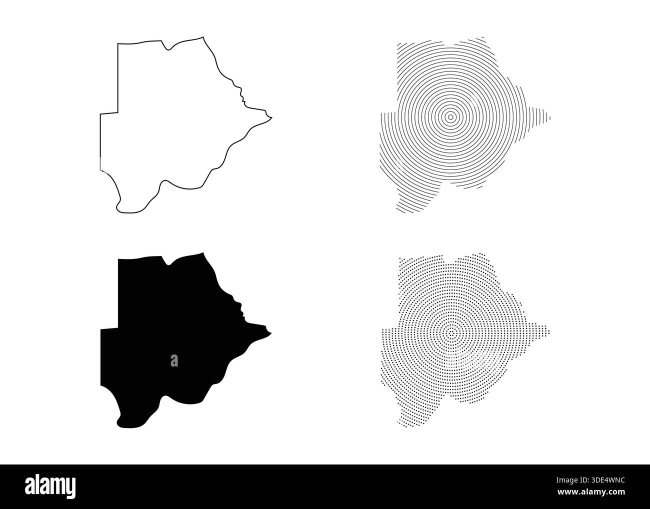 Mappa del Botswana, contorno del Botswana confine di paese. Profilo dello stato geografico con mappe di silhouette e design. Illustrazione Vettoriale