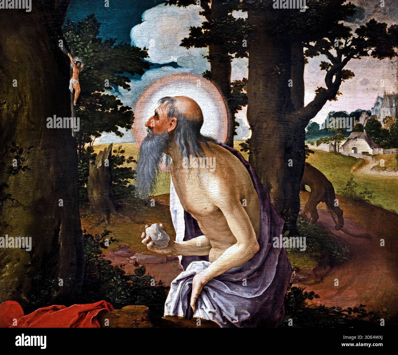 Il Penitente San Girolamo 1520 Lucas Hugensz. Van Leyden 1494 - 1533 ( Studio ) Leiden Dutch Netherlands Museum, Germania. ( San Girolamo, sacerdote, Monaco, Dottore, della Chiesa, rinomato per la sua straordinaria profondità, apprendimento e traduzioni, della Bibbia in latino, ) Foto Stock