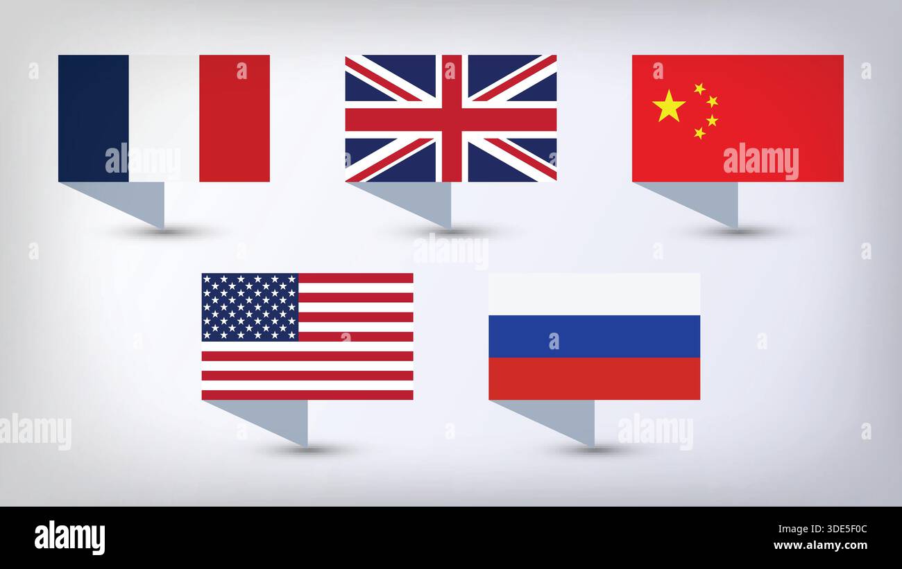 Vettore illustrativo con identità USA, Regno Unito, Cina, Russia e Francia Illustrazione Vettoriale