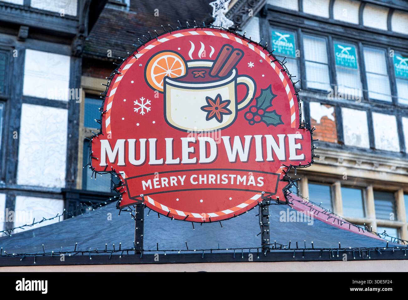 Cartellone pubblicitario "VIN brulé allegro Natale" Foto Stock