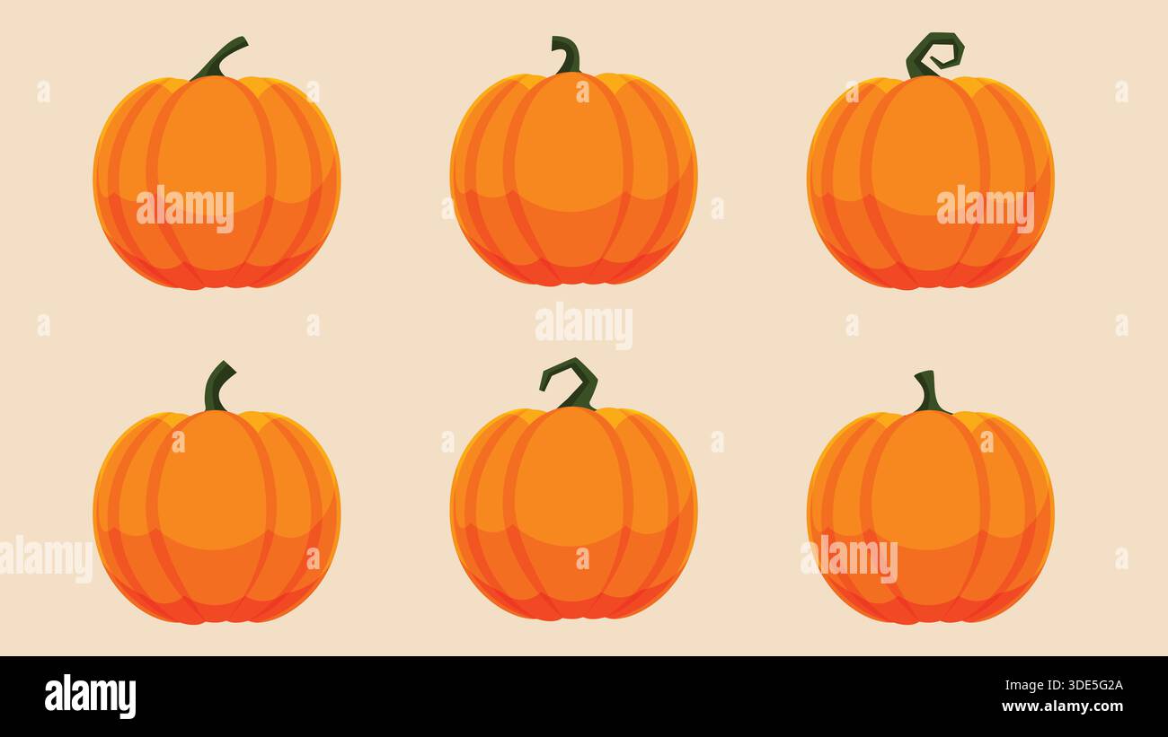 Set di zucche di Halloween con facce diverse Illustrazione Vettoriale