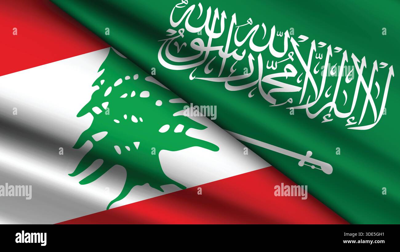 Background di alta qualità con due bandiere dell'Arabia Saudita e del Libano Illustrazione Vettoriale