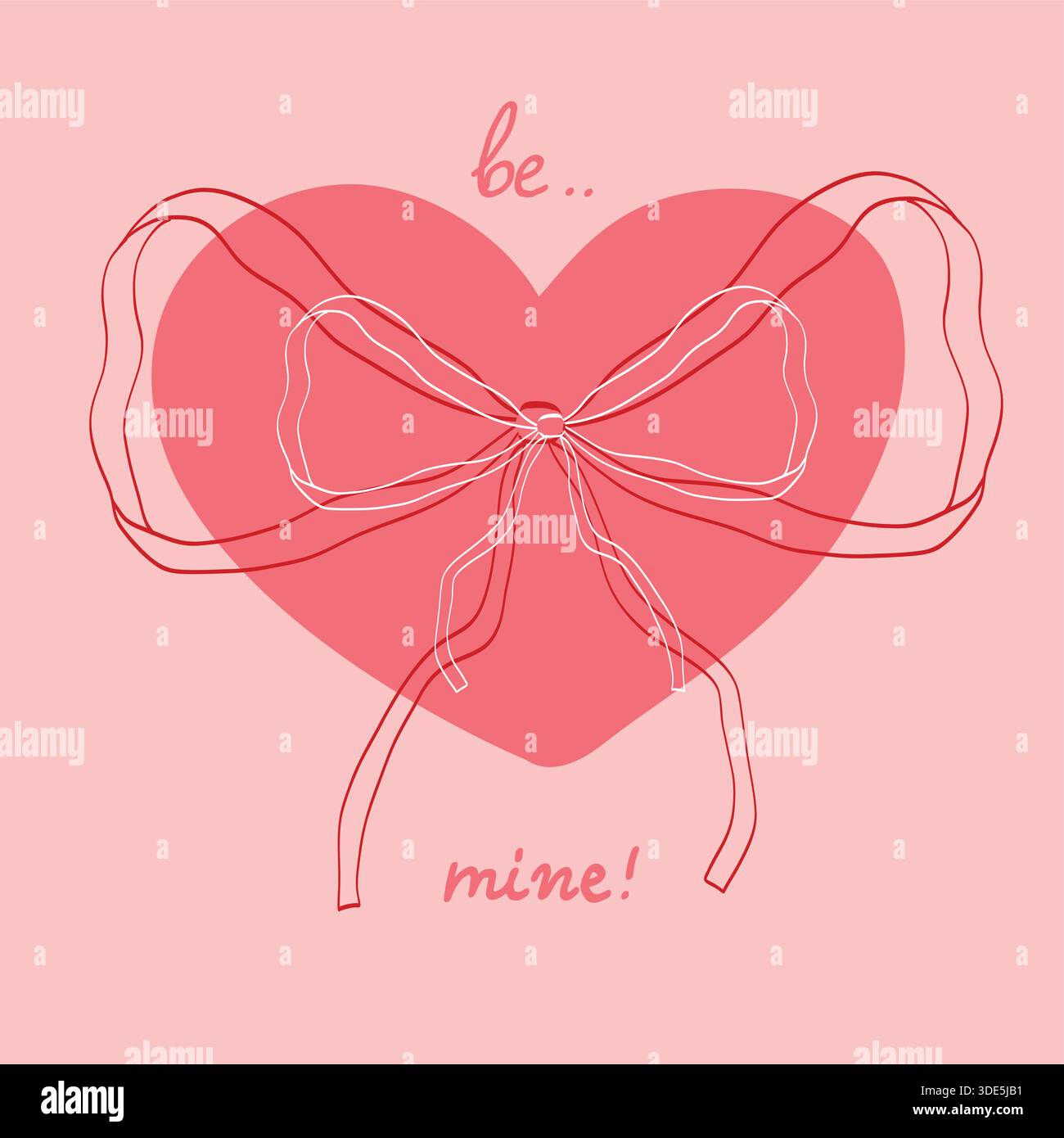 Set di elementi vintage Doodle disegnati a mano in coquette. Nastri, archi carini e cuore. Cartolina Illustrazione Vettoriale